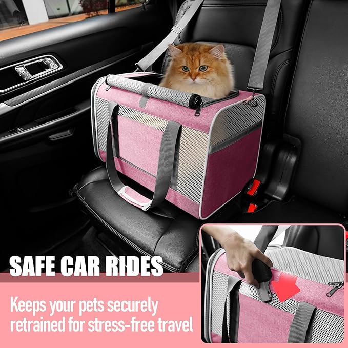 Top Open Pet Carrier Big Maine-Coon Cat 17 lbs, Ventilated Cloth Travel Kitty Soft Sturdy Carrying Crate Vet Visit, Toy-Breed Dod Carry Bag Puppy 10lbs, Pet Cages Chihuahuas Mini Dog Needs Pink