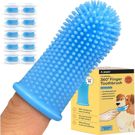 Jasper Dog Toothbrush, 360º Dog Tooth Brushing Kit, Cat Toothbrush, Dog Teeth Cleaning, Dog Finger Toothbrush, Dog Tooth Brush for Small & Large Pets, Dog Toothpaste Not Included - Blue 10-Pack