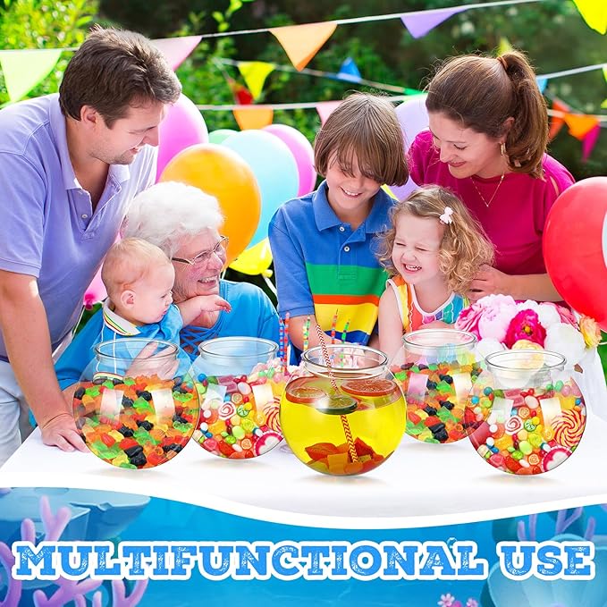 Mifoci 6 Pcs Fish Bowl Plastic Fish Tank Clear 100 oz Goldfish Bowl Multipurpose Round Desktop Aquarium Transparent for Home Office Betta Fish Goldfish Turtle Candy Party Favors, 7.09 x 6.3 Inch