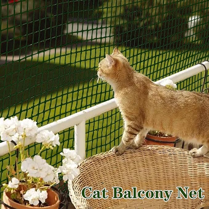 Cat Netting Balcony, Upgraded HDPE & Stainless Steel Tough Balcony Netting for Pets, 10FT X 13.1FT Anti Fall Cat Balcony Netting for Window, Balcony, Stairs, with Cat Ball