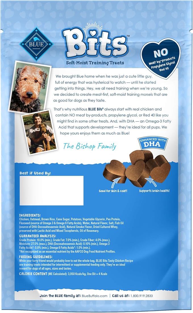 Blue Buffalo BLUE Bits Natural Soft-Moist Training Dog Treats, Chicken Recipe 4-oz Bag