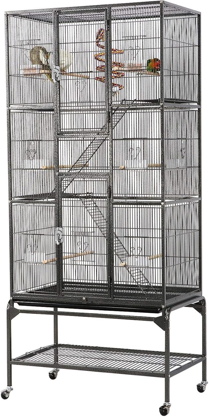 Yaheetech 69-Inch Extra Large Bird Cage Metal Parrot Cage for Mid-Sized Parrots Cockatiels Conures Parakeets Lovebirds Budgie Finch, Black