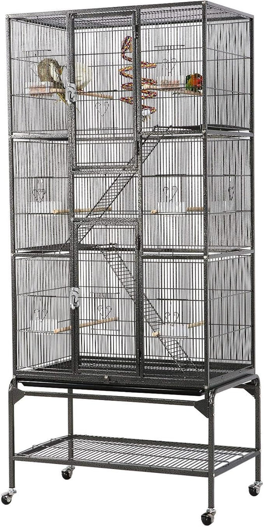 Yaheetech 69-Inch Extra Large Bird Cage Metal Parrot Cage for Mid-Sized Parrots Cockatiels Conures Parakeets Lovebirds Budgie Finch, Black