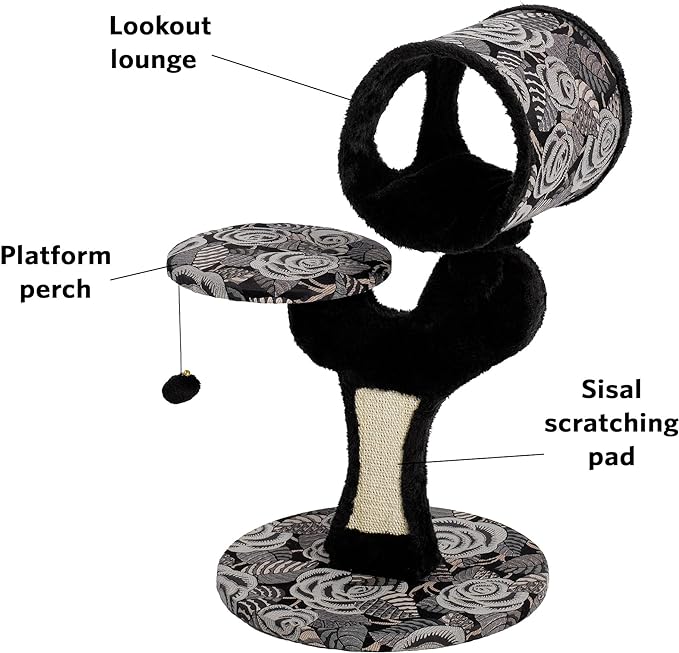 MidWest Homes for Pets Cat Tree | Salvador Cat Tree w/Built-in Sisal Cat Scratching Pad & Cat Look-Out Lounge, Black/White Pattern, Small Cat Tree