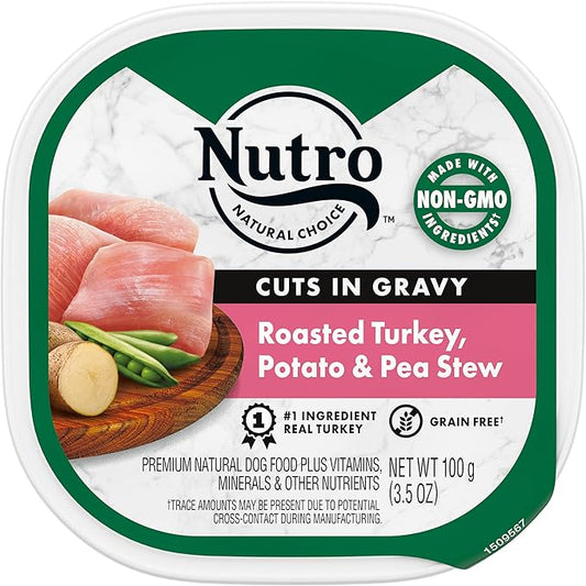 NUTRO Adult Natural Grain Free Wet Dog Food Cuts in Gravy, Roasted Turkey, Potato & Pea Stew Recipe, 3.5 oz. Trays (Pack of 24)