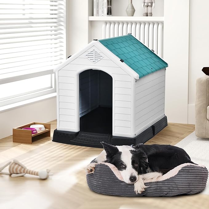 DWVO Spacious and Durable Dog House for Small to Medium Dogs, Indoor & Outdoor Use, Weather Resistant, Easy to Assemble (34.5''L*30.9''W*32''H, Blue)