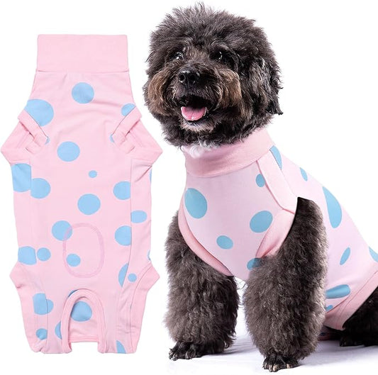 Dog Recovery Suit, Professional Dog Surgery Suit Post Spay, Neuter, Abdominal Surgical Suit for Male Female Dogs Can Pee, Prevent Licking Soft Breathable Cotton Covers Wound (Pink, Small)