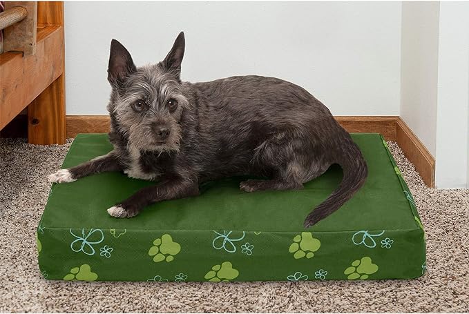 Furhaven Water-Resistant Cooling Gel Dog Bed for Small Dogs w/ Removable Washable Cover, For Dogs Up to 20 lbs - Indoor/Outdoor Garden Print Mattress - Jungle Green, Small