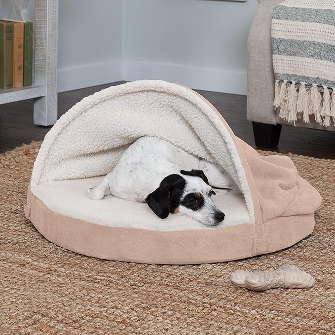 Furhaven 26" Round Orthopedic Dog Bed for Medium/Small Dogs w/ Removable Washable Cover, For Dogs Up to 30 lbs - Sherpa & Suede Snuggery - Cream, 26-inch