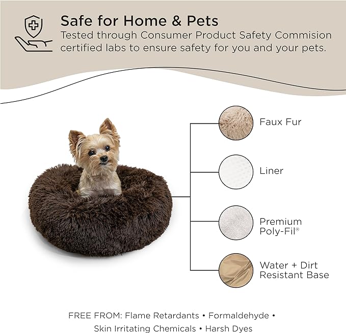 Best Friends by Sheri The Original Calming Donut Cat and Dog Bed in Shag Fur Shag Dark Brown, Extra Small 18"