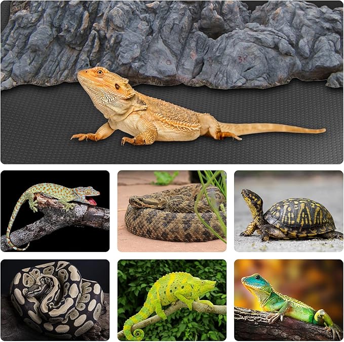 Bearded Dragon Tank Accessories, 17.5X156 Inches bearded dragon mat flooring Reptile Carpet Substrate for Lizard, Iguana, Snake, Tortoise, Non-Adhesive Reptile Habitat Bedding, Black