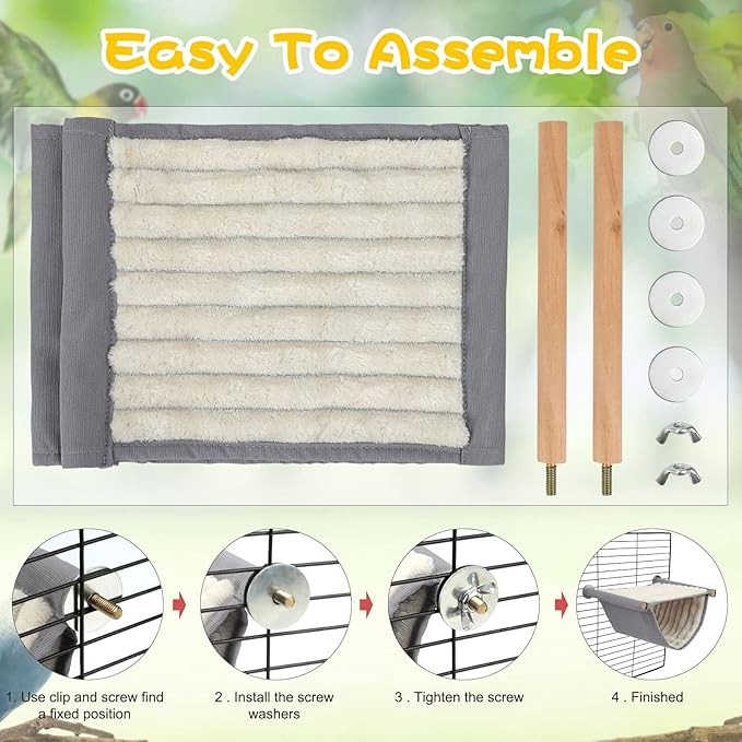 BWOGUE Winter Warm Bird Nest Bed Hanging Hammock Snuggle Hut Parrot House Tent Toy Bird Cage Perch for Parakeet Budgies Cockatiels Lovebird Cockatoo Finch Hamster Chinchilla Guinea Pig(Medium, Grey)