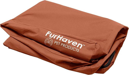 Furhaven Replacement Dog Bed Cover Water-Resistant Indoor/Outdoor Logo Print Oxford Polycanvas Mattress, Washable - Chestnut, Large