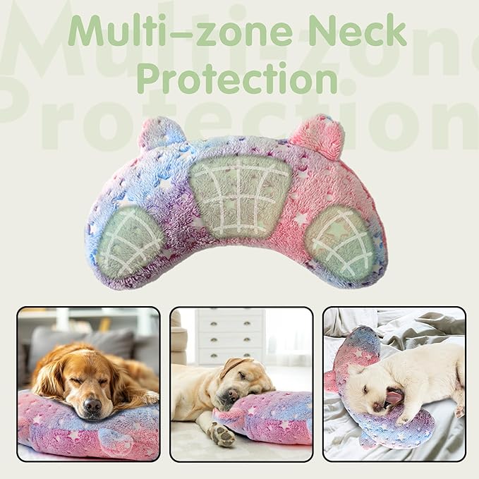 Dog Calming Pillow Glow in The Dark, Soft U-Shaped Pet Pillows for Dogs & Cats, Machine Washable, Dog Neck Pillow, Joint Relief, Better Sleep (Large, Pink)