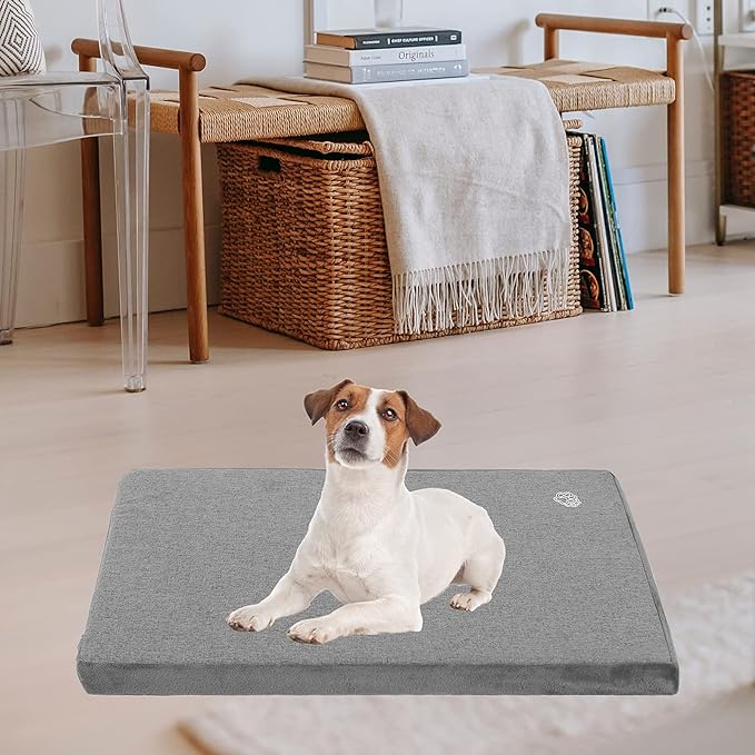 EMPSIGN Stylish Dog Bed Mat Dog Crate Pad Mattress Reversible (Cool & Warm), Water proof Linings, Removable Machine Washable Cover, Firm Support Pet Crate Bed for Small to XX-Large Dogs, Grey
