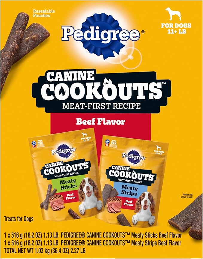 Pedigree Canine Cookout Soft Dog Treats, Beef Flavored Meaty Sticks and Strips, 36.4 oz. Bag