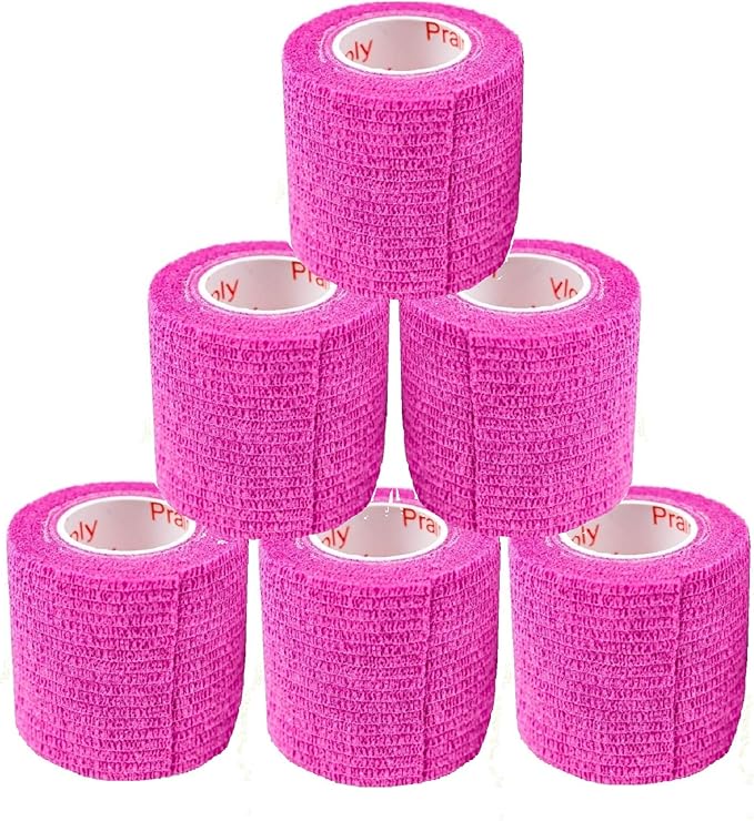 2 Inch Vet Wrap Tape Bulk (Fuchsia) (Pack of 6) Self Adhesive Adherent Adhering Flex Bandage Grip Roll for Dog Cat Pet Horse