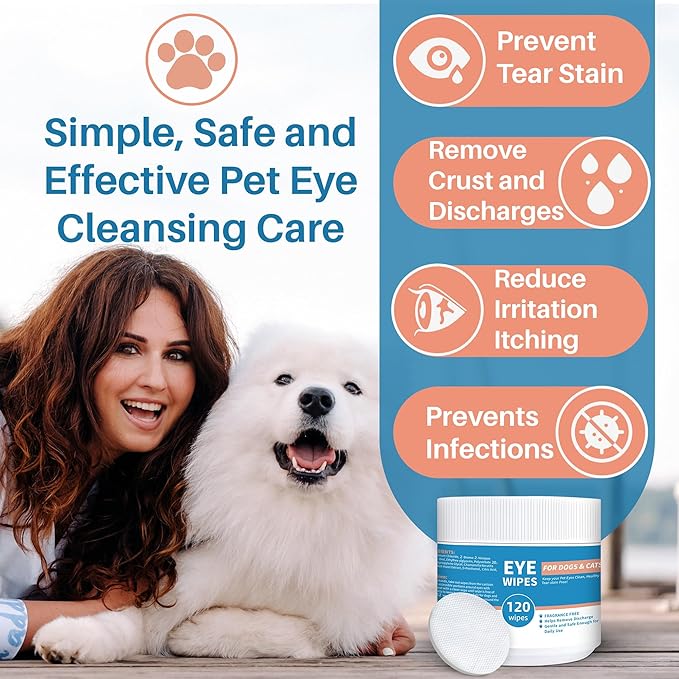 Dog and Cat Eye Wipes - 240ct/2pack Dog Tear Stain Remover Eye Wipes - with Chamomile & Witch Hazel - 3.15" Presoaked & Textured Pet Wipes for Eyes