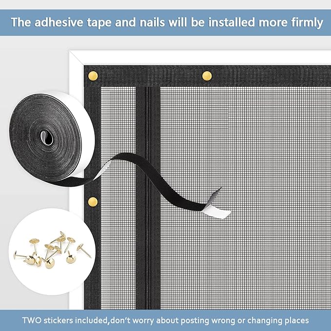Reinforced Cat Screen Door,Fits Door Size 32''x 80'',Thickened Cat Resistant Mesh Screen Door for Living Room,Kitchen,Bedroom,Cat Proof Screen with Zipper Closure(U-type,Black)