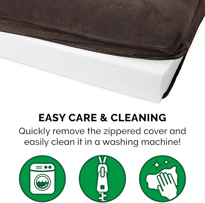 Furhaven Orthopedic Dog Bed for Large Dogs w/ Removable Bolsters & Washable Cover, For Dogs Up to 125 lbs - Sherpa & Chenille Sofa - Coffee, Jumbo Plus/XXL