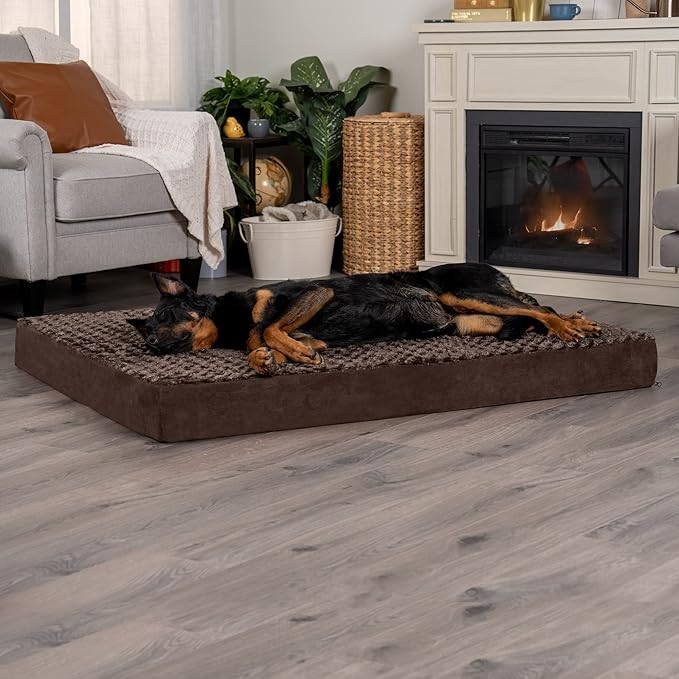 Furhaven Memory Foam Dog Bed for Large Dogs w/ Removable Washable Cover, For Dogs Up to 125 lbs - Ultra Plush Faux Fur & Suede Mattress - Chocolate, Jumbo Plus/XXL