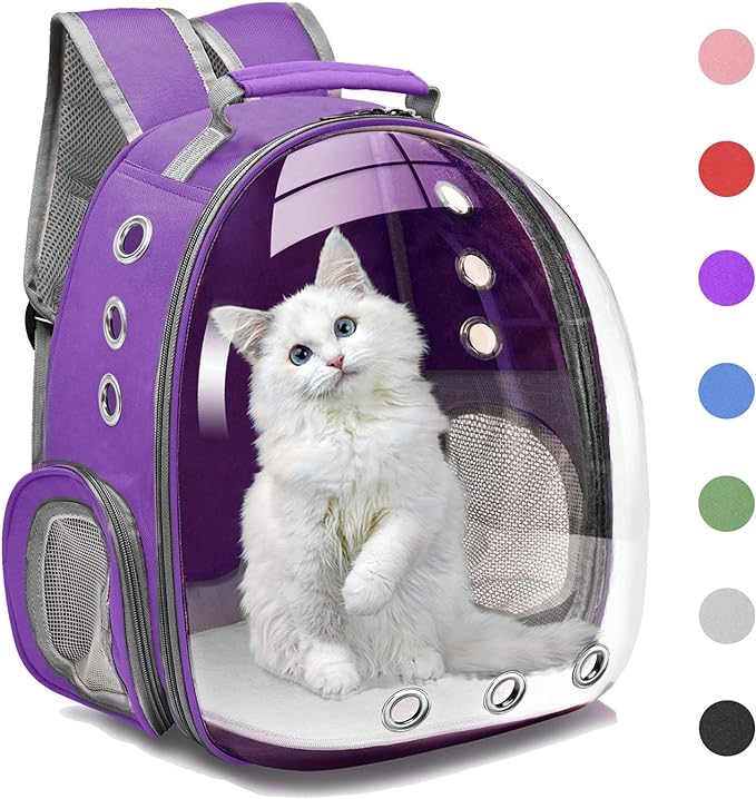 Henkelion Cat Backpack Carrier Bubble Carrying Bag, Small Dog Backpack Carrier for Small Medium Dogs Cats, Space Capsule Pet Carrier Dog Hiking Backpack, Airline Approved Travel Carrier - Purple