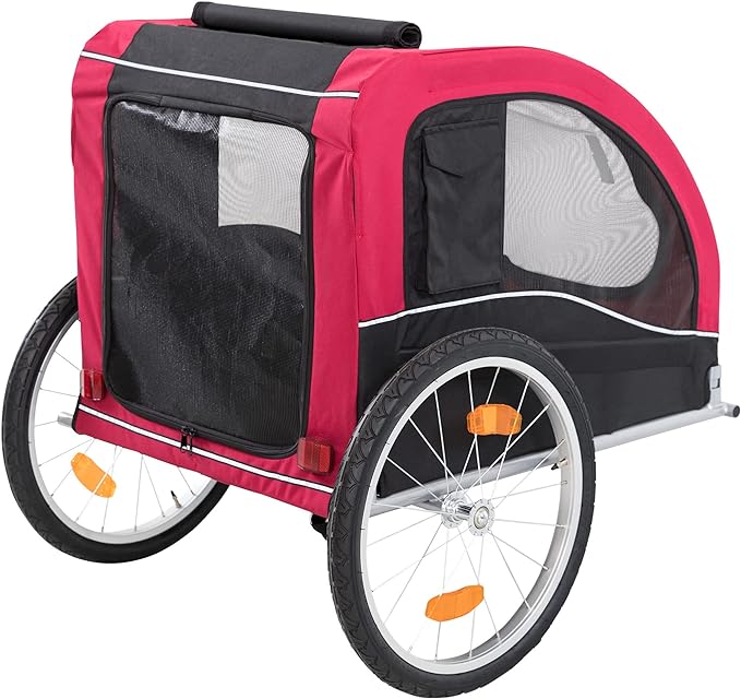 TRIXIE Convertible Dog Bike Trailer and Pet Stroller for Medium Dogs up to 66 lbs, Quick Set-up and Fold Down, Red