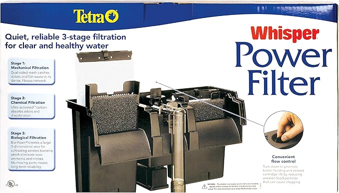 Tetra Whisper Power Filter for Aquariums, 3 Filters in 1, Up to 60-Gallons