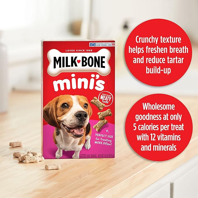 Milk-Bone Mini's Original Dog Treats, 15 Ounce (Pack of 6), Crunchy Biscuit Helps Clean Teeth