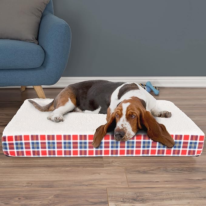 PETMAKER Orthopedic Dog Bed with Memory Foam and Sherpa Top ? Removable, Machine Washable Cover ? 44 x 36.5 x 4.5 Pet Bed (Americana Plaid)