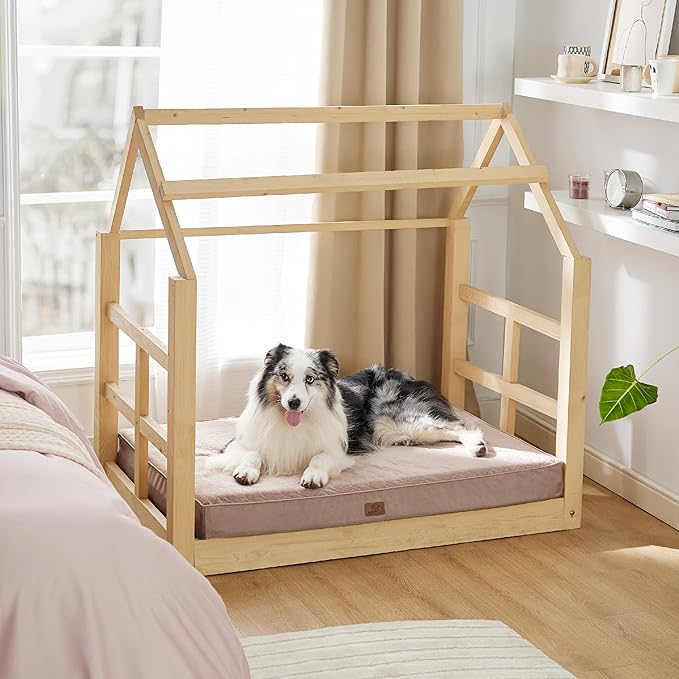 Bedsure Large Orthopedic Dog Bed for Large Dogs - Memory Foam Dog Beds, 2-Layer Thick Pet Bed with Removable Washable Cover and Waterproof Lining (36x27x3.5 Inches), Dog Mattress, Beige