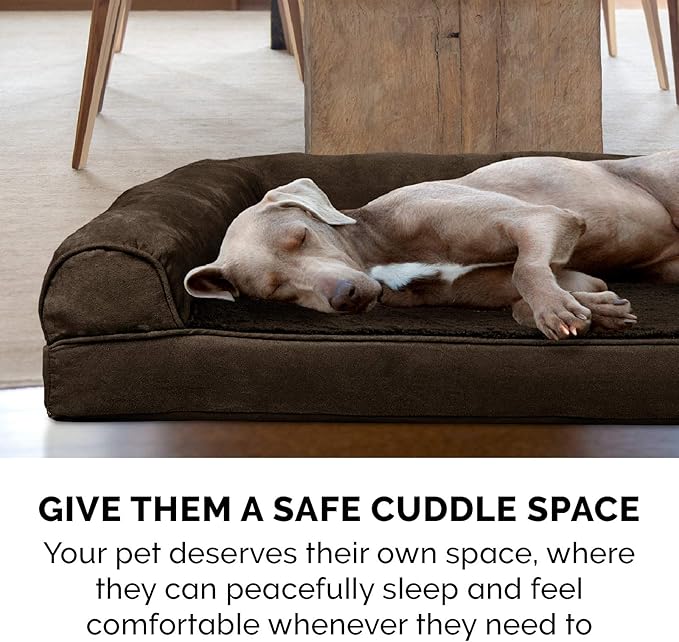 Furhaven Orthopedic Dog Bed for Large Dogs w/ Removable Bolsters & Washable Cover, For Dogs Up to 95 lbs - Plush & Suede Sofa - Espresso, Jumbo/XL