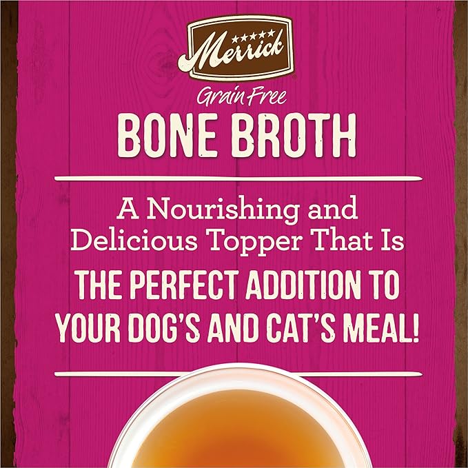 Merrick Grain Free Bone Broth, Premium Human Grade And Gluten Free Dog And Cat Food Topper Pouches, Turkey - 16 oz. Pouch