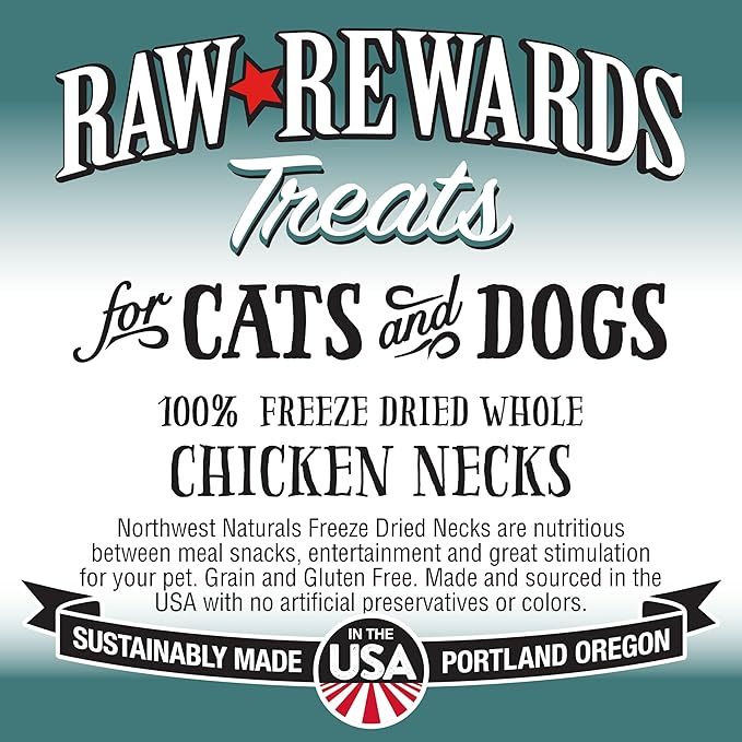 Northwest Naturals Raw Rewards Freeze-Dried Chicken Neck Treats for Dogs and Cats - Whole Neck - Healthy, 1 Ingredient, Human Grade Pet Food, All Natural - 4 Oz (Packaging May Vary)