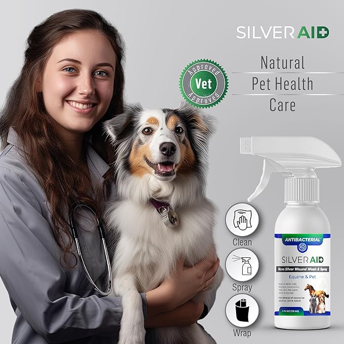 Wound & Skin Spray, Patented Colloidal Silver Spray, Hot Spot Treatment for Dogs, Cats, Horses, Relief of Itching, Irritations, Burns, Minor Cuts, Coat Care, Vet Recommended, Made in USA