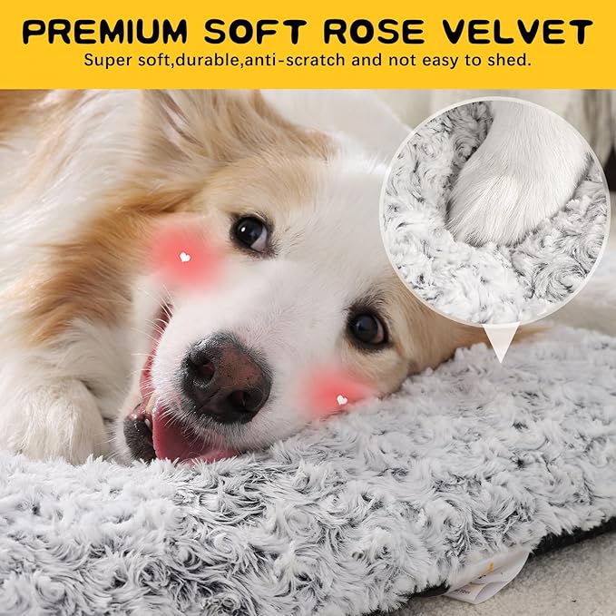 Washable XXL Dog Bed Crate Pad for Extra Large Size Dog Soft Fluffy Kennel Pad Crate Mat for Dog Cage Anti-Slip Comfy Pet Bed,48" x 30",Gray