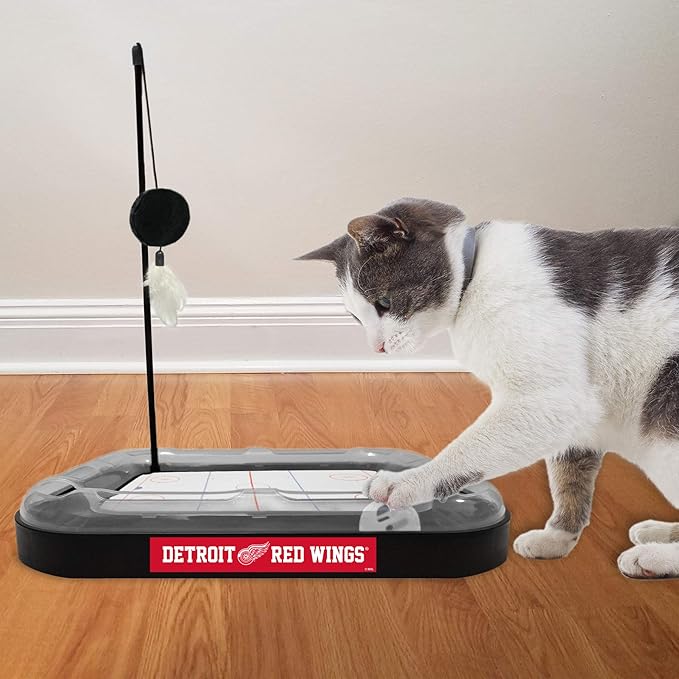 Pets FIrst Cat Scratching Toy NHL Detroit Red Wings Hockey Field Cat Scratcher Tiy with Interactive Cat Ball Bell in Tracks. 5-in-1 CAT Toy