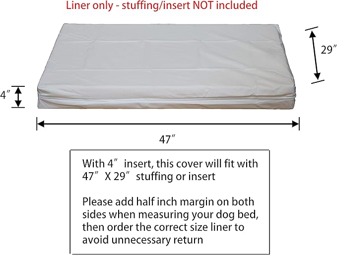 Elite DIY Durable Dog Bed Dog Pillow Pet Bed Removable Waterproof Liner Small, Medium to Super Large - 8 sizes - Elite White Waterproof Dog Bed Liner only