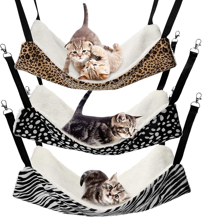 3 Pcs Reversible Pet Hammock Soft Plush Cat Hanging Hammock Guinea Pig Bed Rat Cage Accessories for Cat Puppy Dog Piggy Kitten Ferret Rabbit Other Small Animals (Dot)