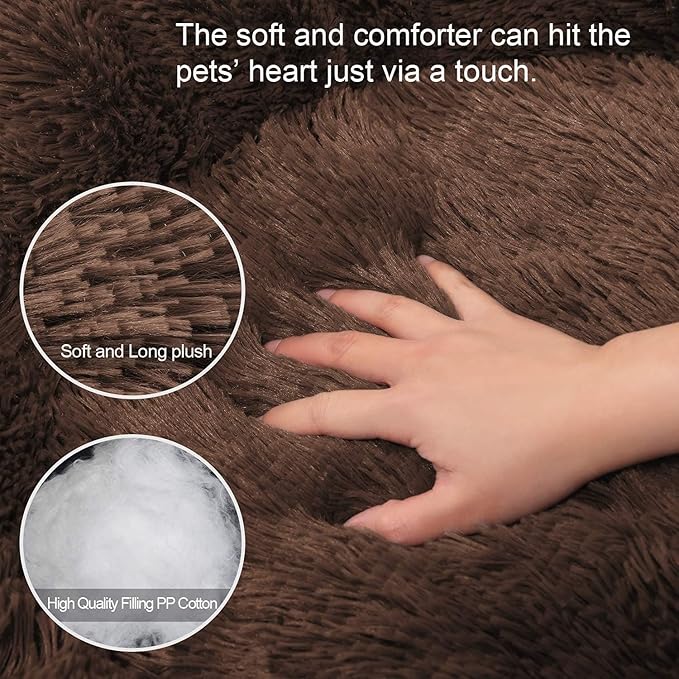 Cat Beds for Indoor Cats - Fluffy Plush Dog Beds for Small Medium Dogs, Anti Anxiety Round Faux Fur Cat Bed Washable,Thick Bottom Keep Pets Off The Cold Tile, coffee