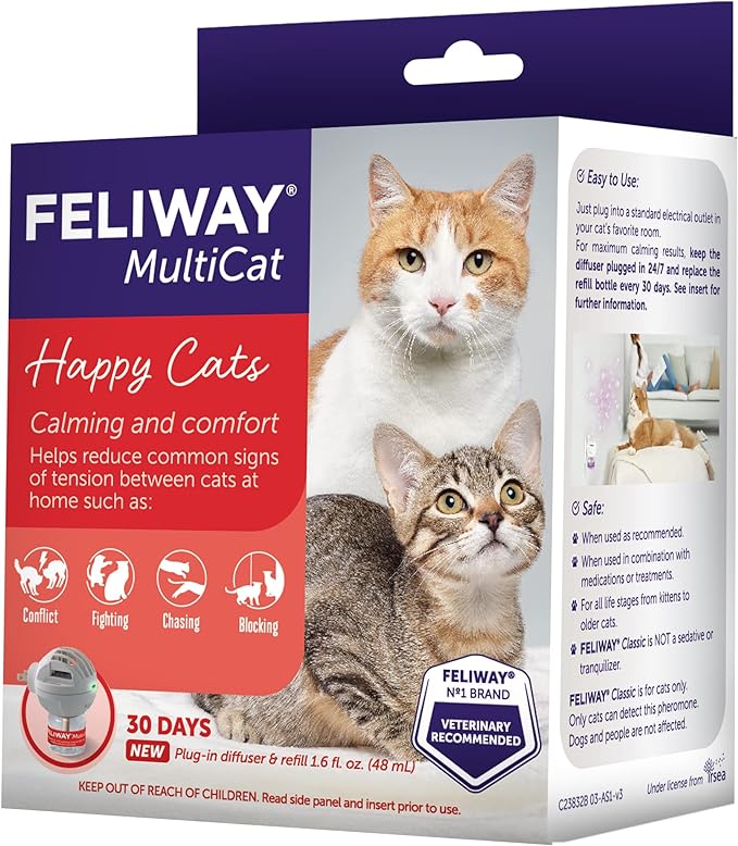 FELIWAY MultiCat Calming Pheromone Diffuser, 30 Day Starter Kit (48 mL)