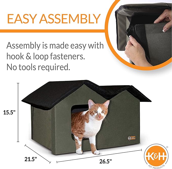 K&H Pet Products Outdoor Cat House Extra-Wide Unheated Cat Shelter for Two, Olive, 26.5 X 21.5 X 15.5 Inches