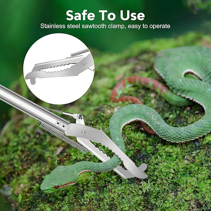50" Snake Grabber Tool,Collapsible 3 Sections Snake Stick Stainless Stee Portable with Locking- 2 pick