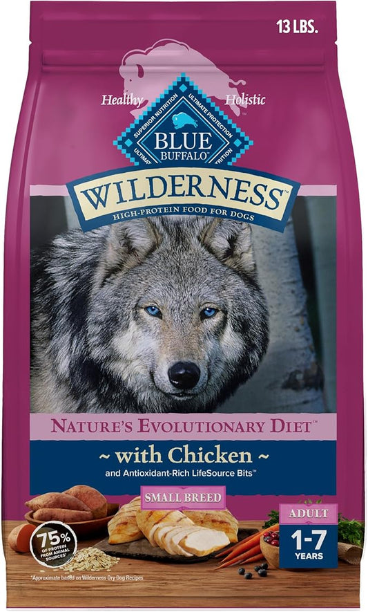 Blue Buffalo Wilderness Natural High-Protein Dry Food for Small Breed Adult Dogs, Chicken Recipe, 13-lb. Bag