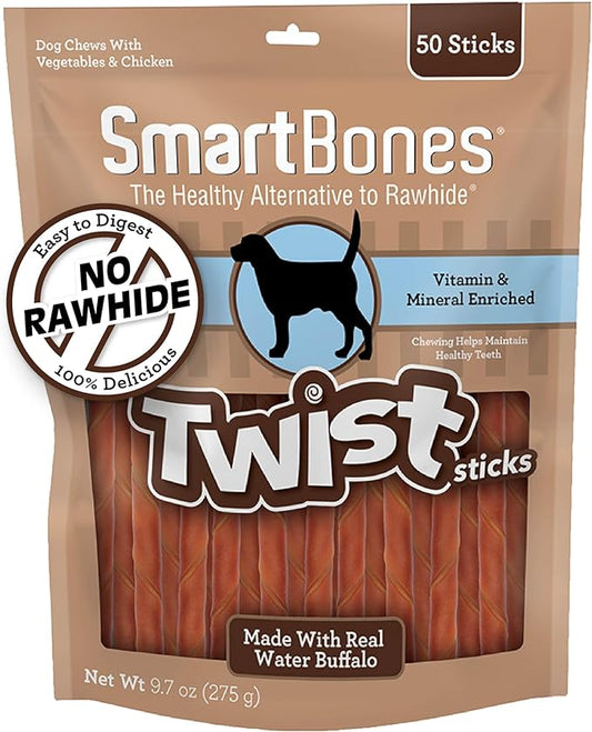 Smartbones Twist Sticks with Water Buffalo 50 Count, Rawhide-Free Chews for Dogs