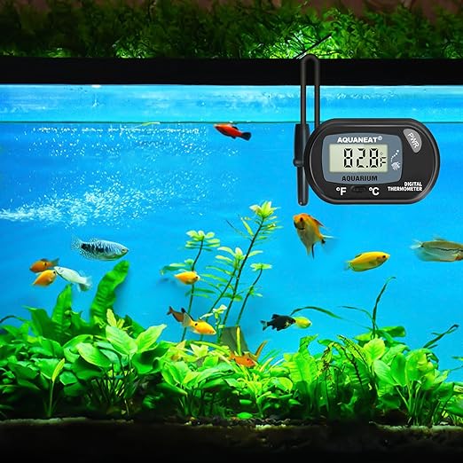 AQUANEAT Aquarium Thermometer, Reptile Thermometer, Fish Tank Thermometer, Digital Thermometer, Terrarium Water Temperature Test, with Large LCD Display (1 Pack)