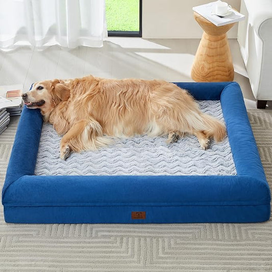 WNPETHOME Orthopedic Dog Beds Large Sized Dog, Extra Large Waterproof Dog Couch with Removable Washable Cover & Anti-Slip Bottom, XL Dog Crate Bed with Sides(Blue)