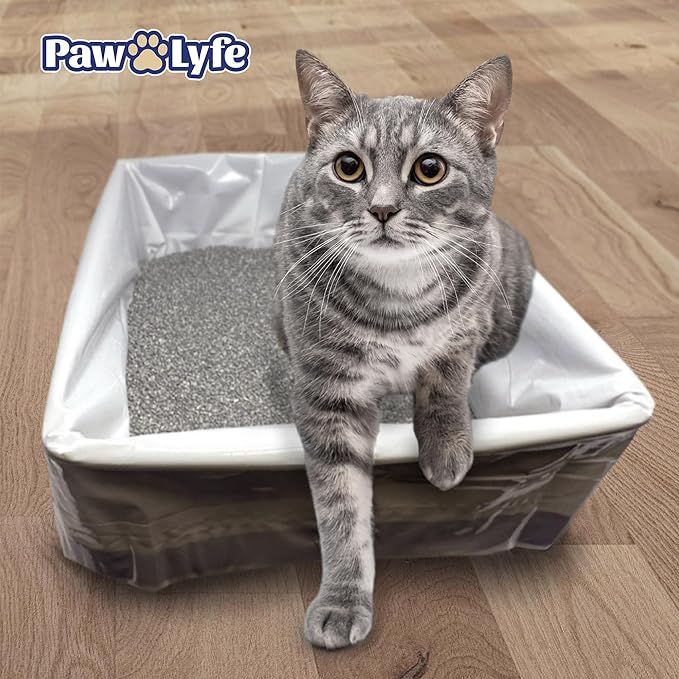 PawLyfe Litter Box Liners: Heavy Duty - Thickest Litter Liner on the Market 4MIL - Tear & Leak Resistant - Drawstring Close - Jumbo, 36” x 18” - 20 Count Jumbo Size Draw String Litter Liners for Cats