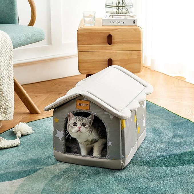 Jiupety Cozy Pet Bed House, Indoor/Outdoor Pet House, S Size for Cat and Small Dog, Warm Cave Sleeping Nest Bed for Cats and Dogs, Gray