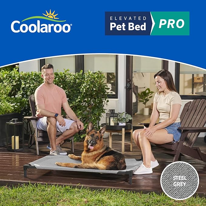 COOLAROO Cooling Elevated Dog Bed PRO Standard, Fits in 48in Crate, Easy Assembly Frame, Steel Grey.